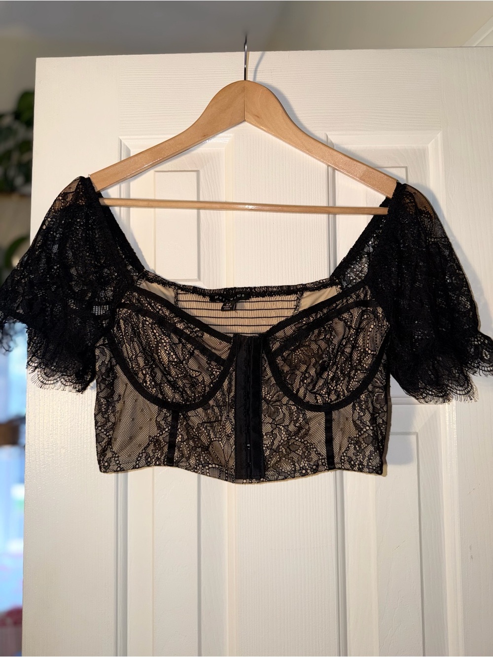 Haute Monde Black Lace Corset-Style Crop Top.